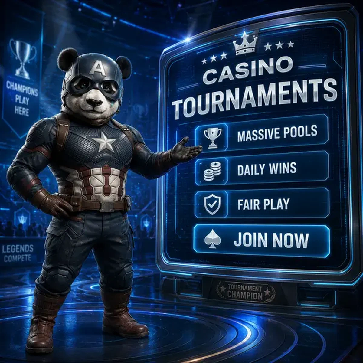 Bruno der Panda präsentiert Turnier-Bestenlisten bei Bruno Casino mit massiven Preispools