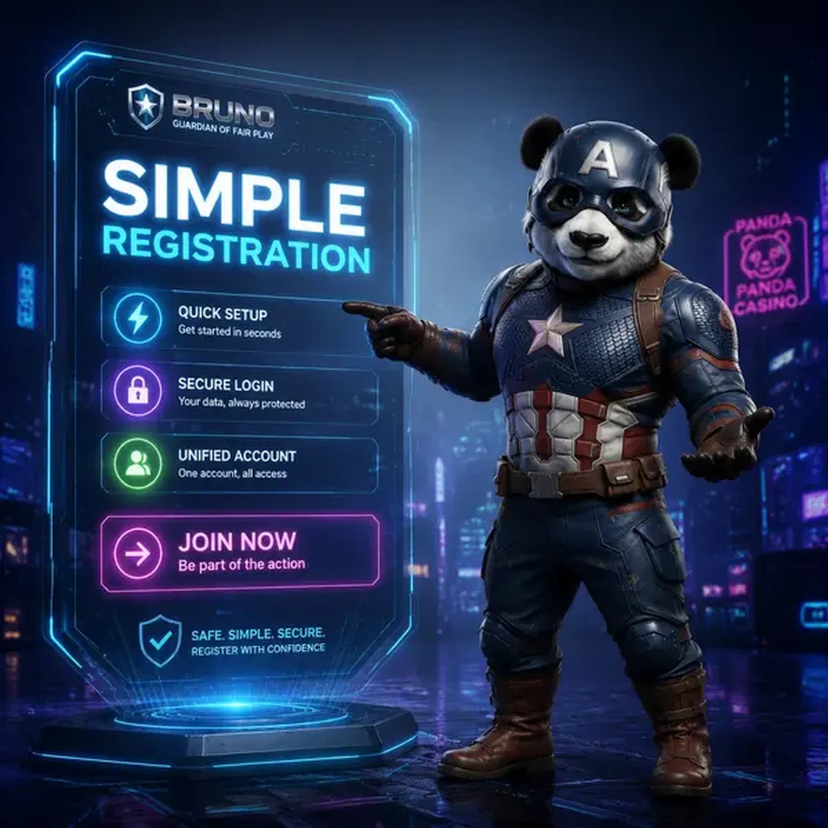 Bruno der Panda präsentiert einfache Registrierungsoberfläche am Bruno Casino Login-Portal